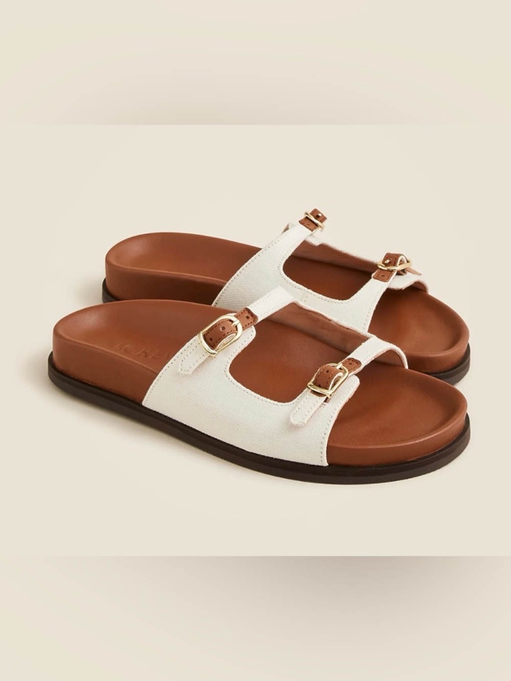 J. Crew Colbie Buckle Slide Sandals in Canvas and Leather Size 8.5 NWT